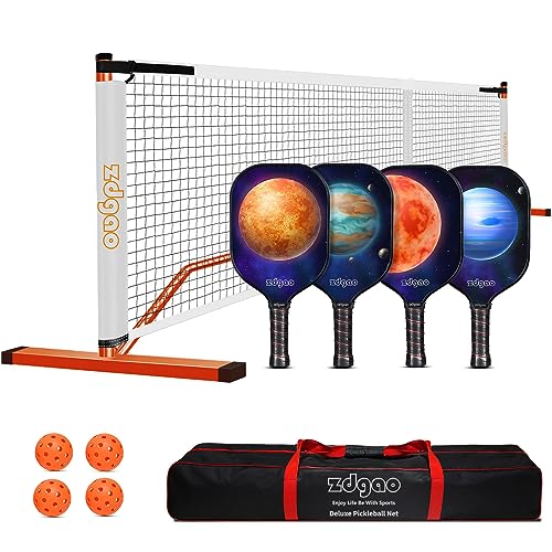 Pickle Ball Net Set - Pickle Ball Net with Lightweight Fiberglass Paddles Set of 4, Pickle Blls and Carrying Bag, 22 FT Pickle Ball Nets Portable Outdoor Regulation Size for Driveway Backyards
