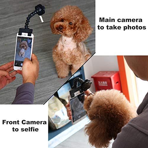 Seafirst Dog Cat Selfie Stick Clamp Treat for Pet Attention Upgrade Take Photo Booth Phone Attachment Selfie Training Toy Fit Most Phones