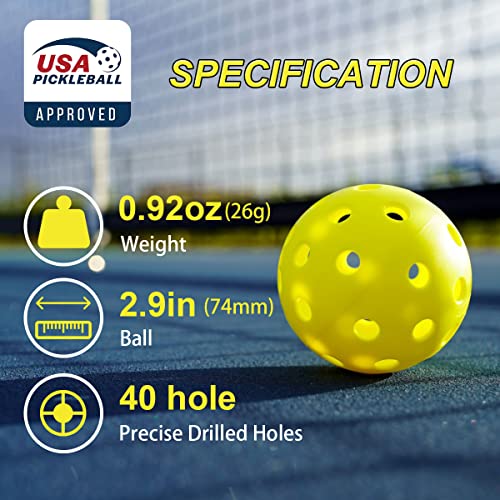 Pickleballs Balls,40 Hole Sports Outdoor Pickleballs,USA Pickleball Approved, 4 and 12 Bulk Packs of Pickleballs (4 Pack, Yellow)