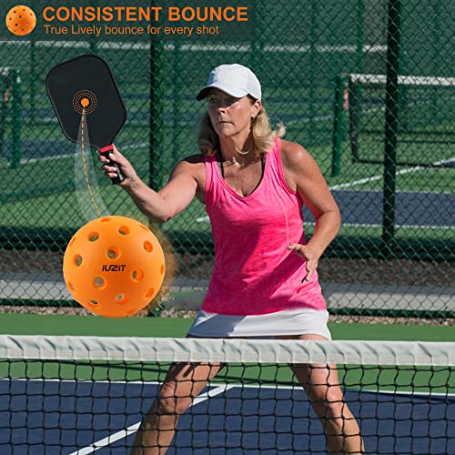 IUZIT 12 Pickleball Balls USAPA Approved - Outdoor Pickleballs 40 Holes - Beginner, Intermediate & Professional Pickleball Balls - Outdoor Pickleballs Set with Mesh Carry Bag