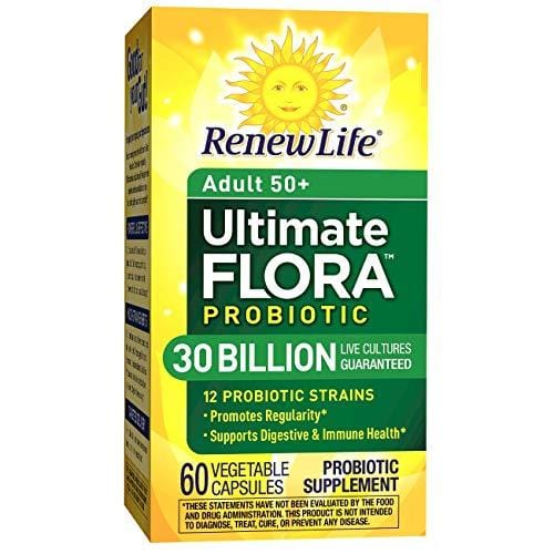 Renew Life Adult 50+ Probiotic - Ultimate Flora Probiotic, Shelf Stable Probiotic Supplement - 30 Billion - 60 Vegetables Capsules (Packaging May Vary)