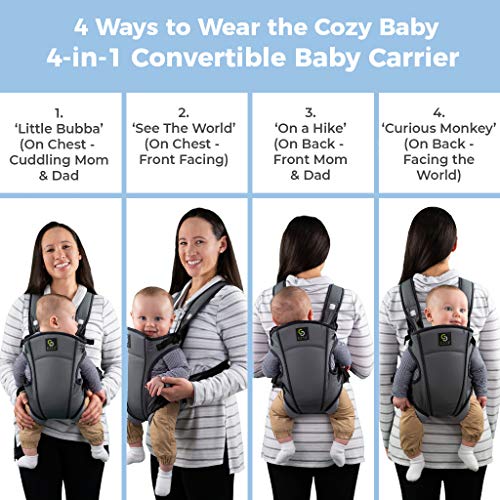 Cozy 4-in-1 Convertible Baby Carrier (Grey) - The Ergonomic Infant Carrier with Additional Padding in The Straps for Your Comfort. Ideal for Newborn to Toddler with 4 Ways to Carry