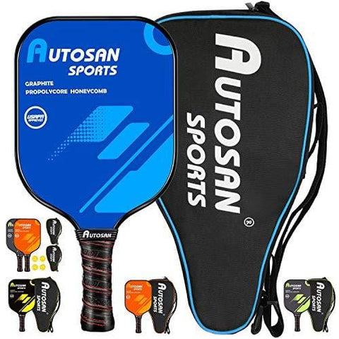 Autosan Pickleball Paddle Graphite Pickleball Racket Set with Free Carry Bag & eBook | Pickleball Racquet Lightweight and WideBody | USAPA Approved | Carbon Fiber Pickleball Paddle | PP Honeycomb Core
