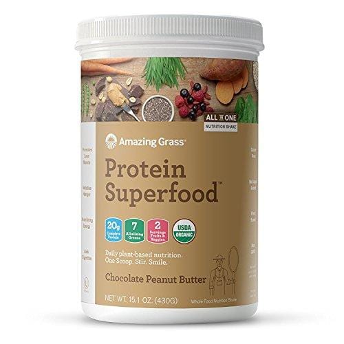 Amazing Grass Organic Plant Based Vegan Protein Superfood Powder with Vitamin Matrix, Flavor: Chocolate Peanut Butter, 10 Servings, 15.1oz, Meal Replacement Shake