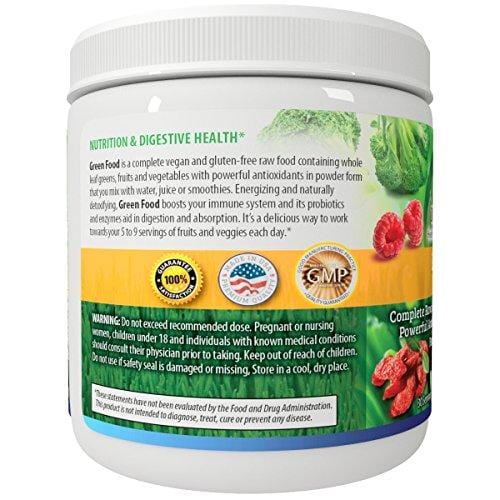 Raw Green Powder Superfood - 1g Natural Sugar Per Serving, 30 Day Supply - Antioxidant Supplement, Digestive Enzymes, Prebiotics & Probiotics, Fiber, Spirulina Powder - Greens Supplement Powder