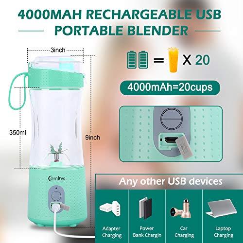 Portable Blender, Comkes Personal Size Blenders Smoothies and Shakes, Handheld Fruit Mixer Machine USB Rchargeable Juicer Cup, Ice Blender Mixer Home/Office/Sports/Travel/Outdoors