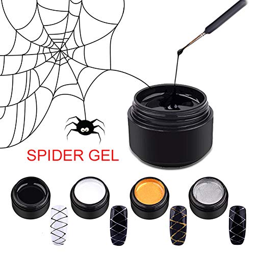 Mggsndi Nail Polish Gel,Creative Elastic Nail Wire Painting Drawing Gel DIY Spider Painted UV Lacquer Varnish Base Manicure Kit Decor Nail Art Supplies Tool Kit DIY Craft Jewelry Black