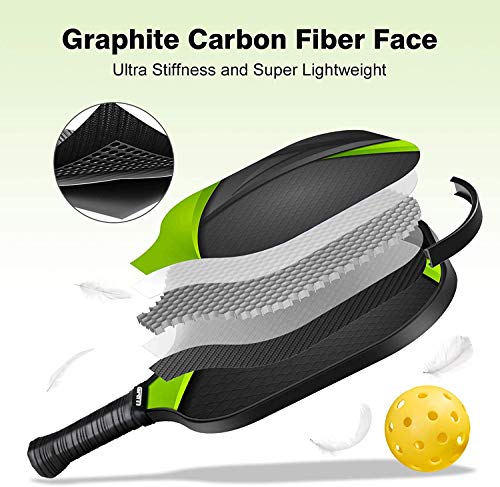 GRM Pickleball Paddles, Pickleball Set of 2, USAPA Graphite Pickleball Racket, Lightweight Pickle Balls Equipment with 4 Balls and Portable Carry Bag