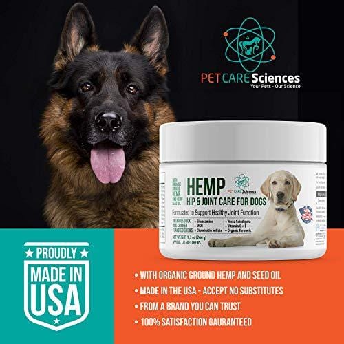 PET CARE Sciences Hemp Hip & Joint Dog Treats - Turmeric, Glucosamine Chondroitin, MSM, Hemp.