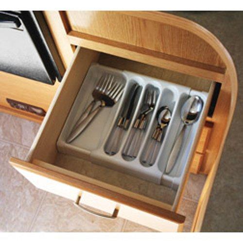 Camco Adjustable Cutlery Tray - Designed for RV and Compact Kitchen Drawers , Adjusts between 9" and 13" for An Easy Custom Fit -White (43503)