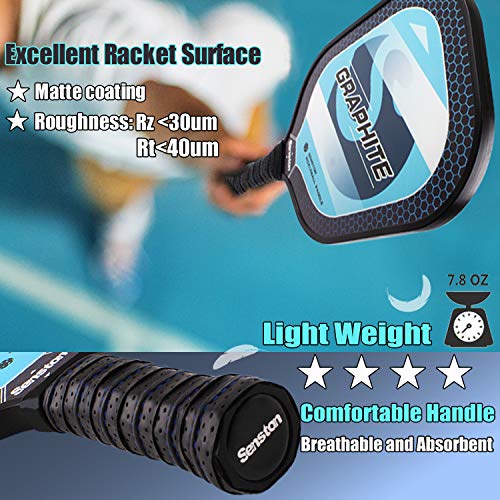 Senston Graphite Pickleball Paddles 4 Pack - Premium Graphite Carbon Fiber Face/Polymer Honeycomb Core Pickleball Paddles Set of 4 Pickleball Paddles Pro; 4 Outdoor Balls; 4 Grips; 2 Racket Covers
