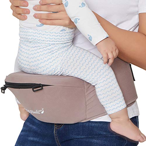 Baby Carrier Hip Seat 100% Cotton - Pocket & Removable Hoodie/Head Support - Adjustable & Breathable - Neotech Care Brand - for Infant, Child, Toddler - Grey