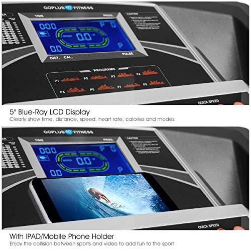 Goplus 2.25HP Electric Folding Treadmill with Incline, Walking Running Jogging Fitness Machine with Blue Backlit LCD Display for Home & Gym Cardio Fitness (Black Jaguar Ⅱ)