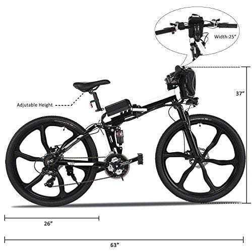 ferty Folding Electric Moped Sport Mountain Men Bicycle with Large Capacity Battery [US Stock] (Black)