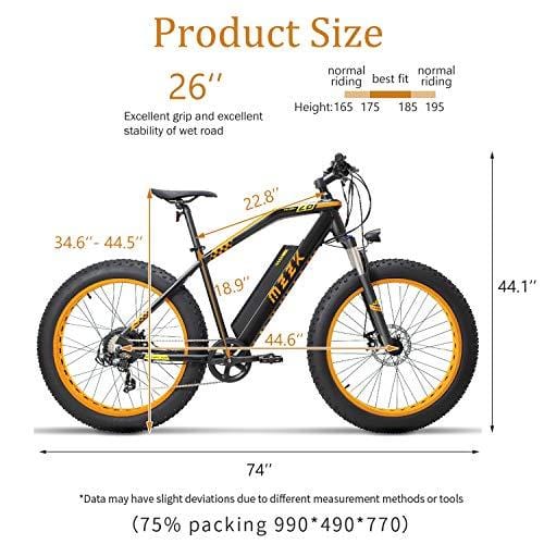 MZZK 500W Electric Mountain Snow Bike with 26 Inch Fat Tires and Removable 48V 13Ah Li-on Battery (Orange)