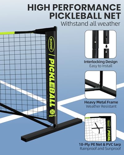 Bltend Pickleball Net, 22FT Regulation Size Portable Pickleball Set with Net, 8 Pickle Balls, Court Marker, Carry Bag and Tape Measure, Pickle Ball Net Gifts for Indoor Outdoor Driveway