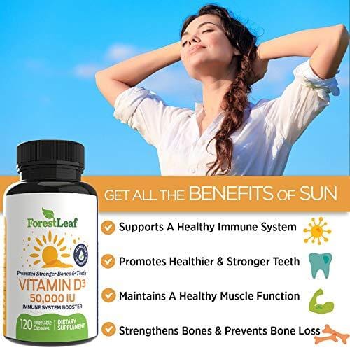 Vitamin D3 50,000 IU Weekly Supplement - 120 Vegetable Capsules - Helps Boost and Strengthen Bones, Teeth, Immune System and Muscle Function - by ForestLeaf