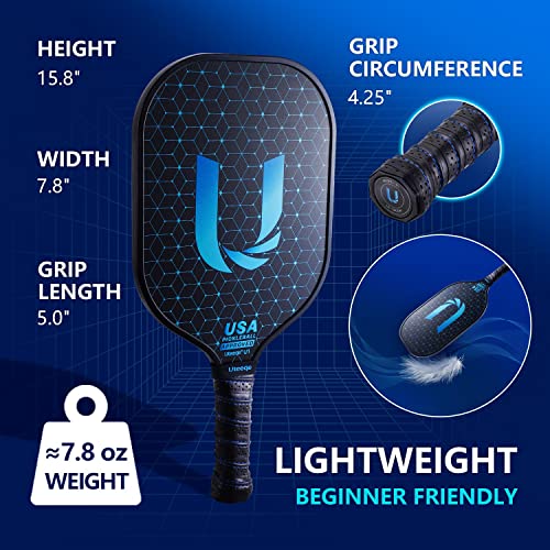 Uteeqe Graphite Pickleball Paddles Set of 2, USAPA Pickle Ball Raquette - Semi Rough Texture Surface Lightweight Polymer Honeycomb Pickleball Set 4 Balls & Case