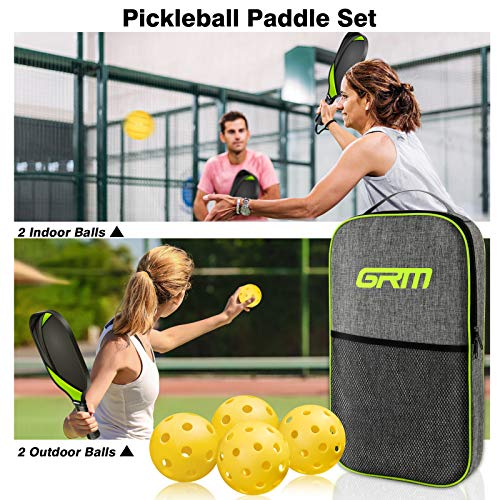 GRM Pickleball Paddles Set of 4, Graphite Pickleball Set Lightweight Pickleball Racket, 4 Pickleball Paddles and 4 Balls Including Portable Carry Bag (Green)