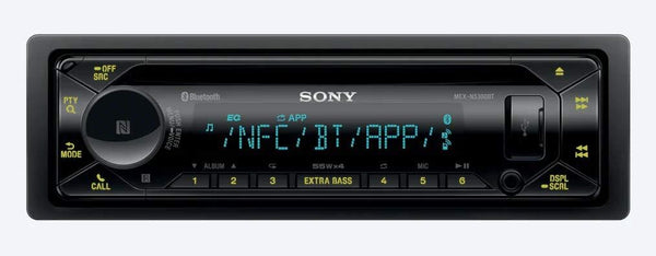 Sony MEX-N5300BT Built-in Dual Bluetooth Voice Command CD/MP3 AM/FM Radio Front USB AUX Pandora Spotify iHeartRadio iPod / iPhone Siri and Android Controls Car Stereo Receiver with ALPHASONIK EARBUDS