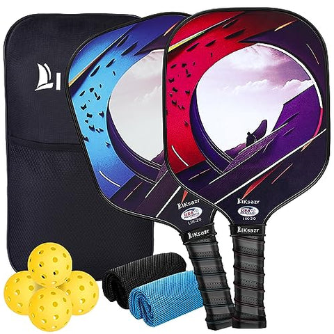 LIKsazr Pickleball Paddles, USAPA Approved Fiberglass Pickleball Set, 2 Pickleball Paddles, 2 Cooling Towels, 4 Pickleball Balls & Pickleball Bag, Pickleball Paddle Gifts for Men Women