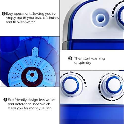 COSTWAY Mini Washing Machine, Portable Washer for Compact Laundry, Small Semi-Automatic Compact Washing Machine with Timer Control Single Translucent Tub 7lbs Capacity(Blue + White)