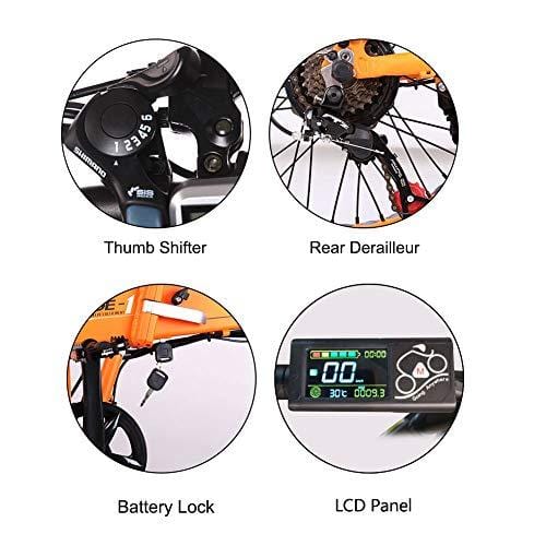 ENGWE PLID-1 Beach Fat Tire Electric Bike – Foldable 20-inch Wheels Off-Road eBike with Power Assist, Rear Shelf and Shimano 6-Speed Gear Shifts