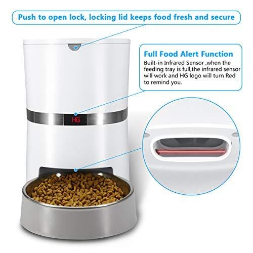 HoneyGuaridan A36 Automatic Pet Feeder, Dog, Cat, Rabbit & Small Animals Food Dispenser with Stainless Steel Pet Food Bowl, Portion Control and Voice Recording - Batteries and Power Adapter Support