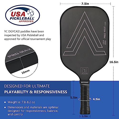 YC DGYCASI 16mm Pickleball Paddles Professional, 2023 USAPA Approved, Carbon Fiber Surface (CFS), Polypropylene Lightweight Honeycomb Core, with Cover Case Black