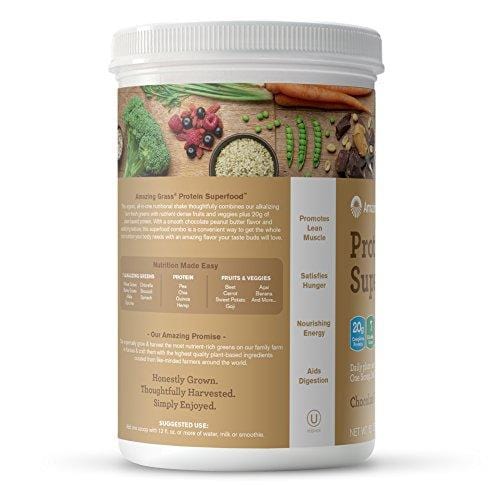 Amazing Grass Organic Plant Based Vegan Protein Superfood Powder with Vitamin Matrix, Flavor: Chocolate Peanut Butter, 10 Servings, 15.1oz, Meal Replacement Shake