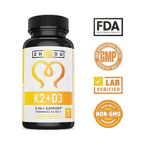 Vitamin K2 (MK7) with D3 Supplement - Vitamin D & K Complex - Bone and Heart Health Formula - 5000 IU Vitamin D3 & 90 mcg Vitamin K2 MK-7 - 60 Small & Easy to Swallow Vegetable Capsules