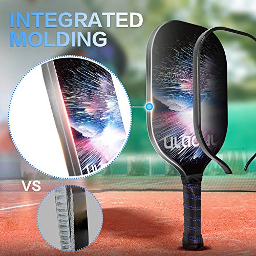 ULAOUL Pickleball Paddles Set of 2 Lightweight Pickleball Rackets Carbon Fiber Surface Polypropylene Honeycomb Core, 4 Pickleball Balls 2 Additional Cushion Grip Strips & 1 Portable Racquet Bag.