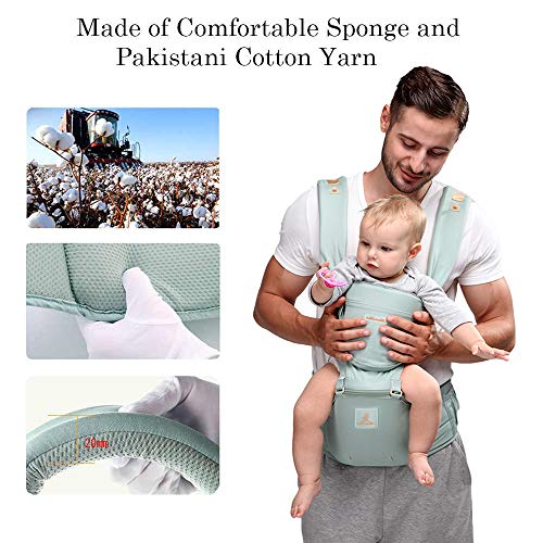 JooBebe Baby Carrier 6 in 1 Usage Front Back Infant Carrier, Soft Shoulder Strap Hip Seat Pad, 360 Ergonomic Protective, Breastfeeding Cover for All Seasons, 0-36 Months (Green)