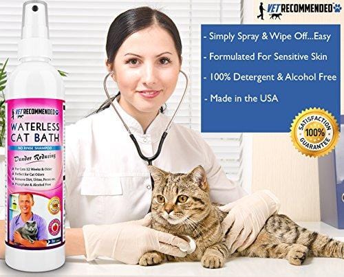 Vet Recommended NEW Waterless Cat Shampoo - Detergent and Alcohol Free - Apple Extract Dry Cat Shampoo Spray to Clean, Moisturize & Help Cat Dander - Use Without Using Water. USA Made (8oz/240ml)