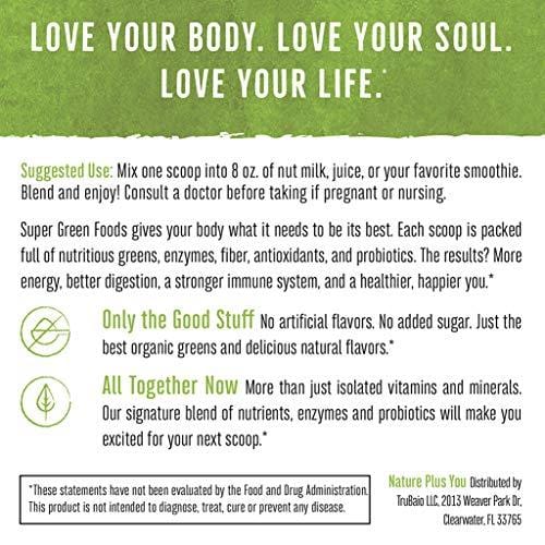 Superfood Greens Powder: Made with Organic Ingredients and 100% Natural Sweeteners, with Spirulina, Alfalfa, Spinach, Acai, Probiotics and Digestive Enzymes, 30 Servings by Nature Plus You