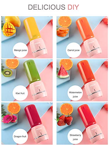 Mini Portable Eletric Personal Blender with 2 Juicer Cup, USB Rechargeable Smart Smoothie Maker Juicer Blender for Shakes Baby Food Mixing Machine with Powerful Motor, 2x2000mAh High Capacity Batteries (Pink)