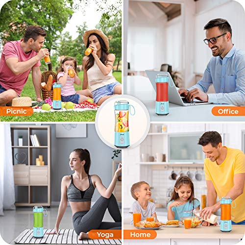 Portable Blender, Personal Size Blender Smoothies and Shakes, Mini Blender 4000mAh USB Rechargeable with Six Blades, Handheld Blender Sports,Travel,Gym (Blue)