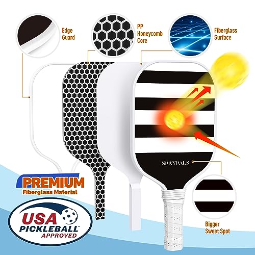 Sprypals Pickleball Paddles, USAPA Approved, Fiberglass Surface Pickleball Set with 2 Rackets, 4 Balls, Bag, Pickleball Paddles Gifts for Beginners& Intermediate Players (Horizontal)