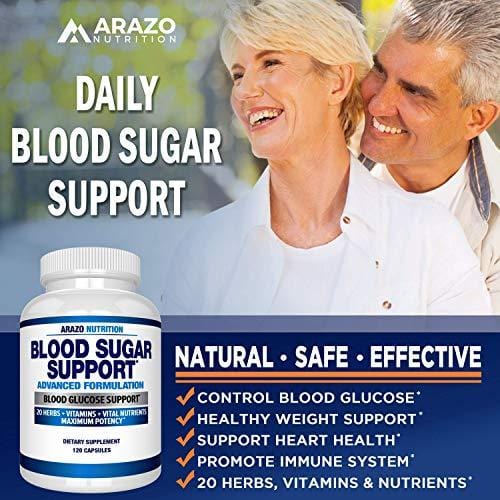 Blood Sugar Support Supplement - 20 Herbs & Multivitamin for Blood Sugar Control with Alpha Lipoic Acid & Cinnamon - 120 Pills - Arazo Nutrition