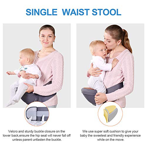 Infant Baby Wrap Carrier with Stool - All Positions Baby Carrier, Baby Hip Seat Ergonomic Carrier, Newborn to Toddlers Carrier with Soft Breathable Air Mesh, All Adjustable Buckles (Dark Grey, 1 Pack)