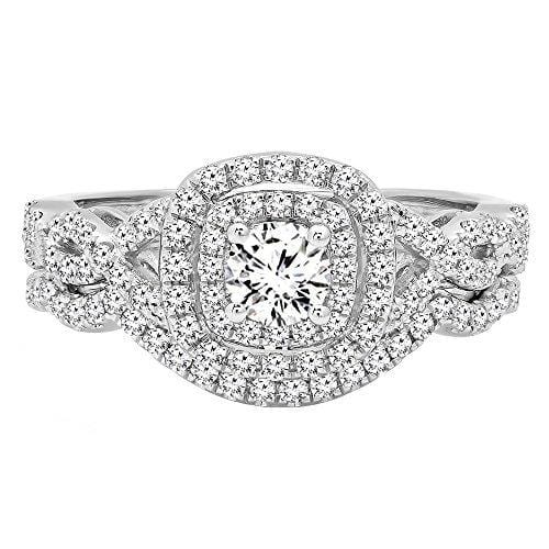 Dazzlingrock Collection 1.00 Carat (ctw) 14K White Diamond Swirl Bridal Halo Engagement Ring Set 1 CT, White Gold, Size 9