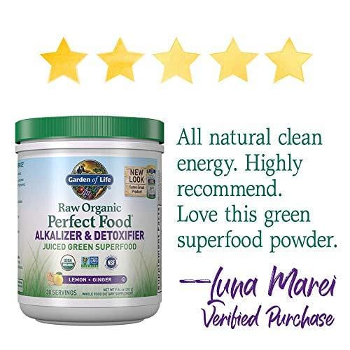 Garden of Life Raw Organic Perfect Food Alkalizer & Detoxifier Juiced Greens Superfood Powder - Lemon Ginger, 30 Servings (Packaging May Vary) - Non-GMO, Gluten Free Whole Food Dietary Supplement