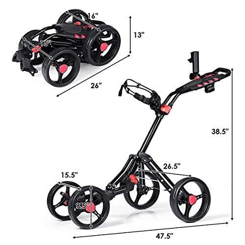 Tangkula Golf Push Cart 4 Wheels Folding with Umbrella Scorecard Drink Holder Golf Pull Cart