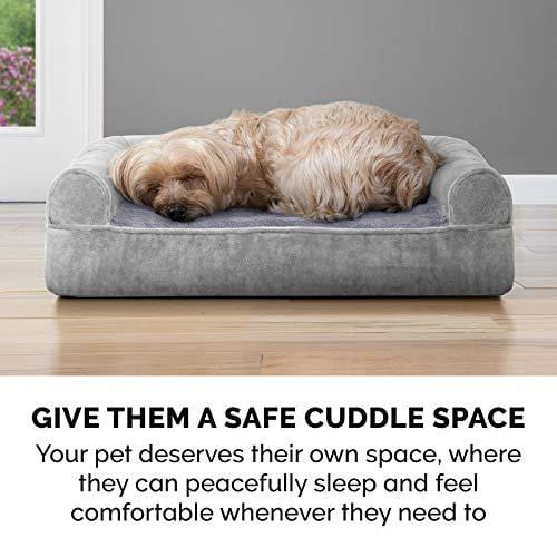 FurHaven Pet Dog Bed | Orthopedic Faux Fur & Velvet Sofa-Style Couch Pet Bed for Dogs & Cats, Smoke Gray, Jumbo