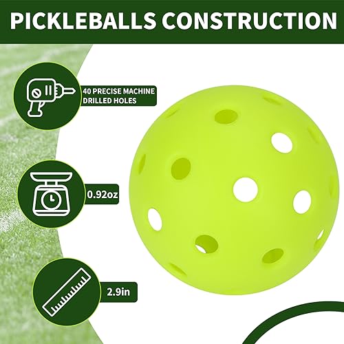 SPORTIC Pickleballs, 40 Holes Outdoors Pickleball Balls, 4 Pack/12 Pack of Pickle Balls Standard, High Elasticity & Durable Pickle Balls for All Style Pickleball (4pcs Injection Molding Pickleballs)