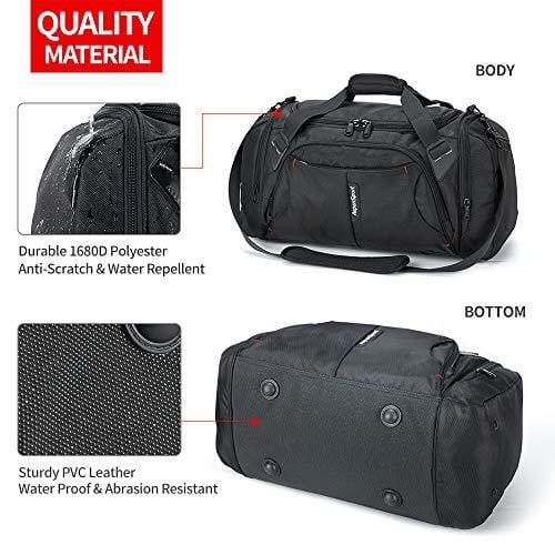 ASPENSPORT Duffel Bag for Travel Sport Gym Water Resistant Carry on 40 L Black