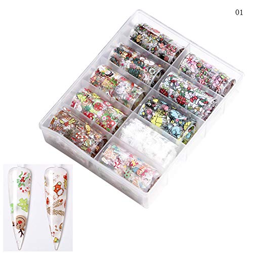 20 Roll Nail Art Stickers Nail Foil Transfer Wraps Decals, Nail Art DIY Decoration Kit for Christmas Festival (Pumpkin, Bat, Spider,Snowman,Snowflake,Biscuit Man, Gift）