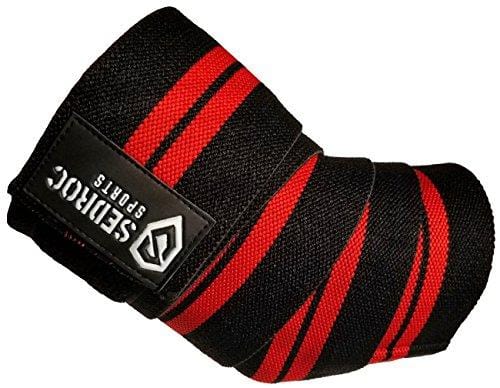 Sedroc Sports Weight Lifting Elbow Wraps Powerlifting Support Sleeves Straps - Pair (Red)