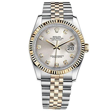 Rolex Datejust 36 Steel Yellow Gold Watch Steel Silver Diamond Dial 116233