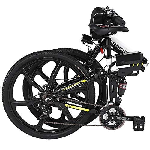 ANCHEER Folding Electric Mountain Bike, 26'' Electric Bike with 36V 8Ah Lithium-Ion Battery, Shimano 21 Speed Shifter (Folding Integrated Wheels-Black) (Black)